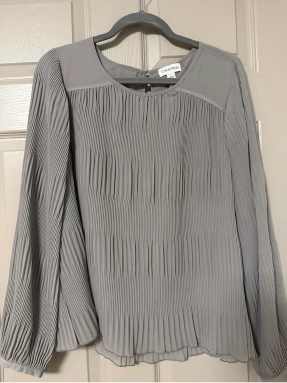 Calvin Klein Light Gray Pleated Long-Sleeve Blouse Dress